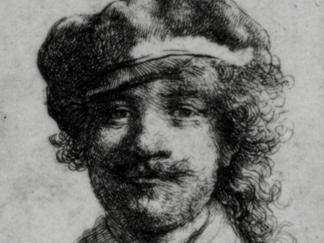 Image courtesy of the Isabella Stewart Gardner Museum Rembrandt, <i>Self-Portrait,</i> ca. 1634. Etching, 1 3/4 x 2 in. A small etching nearly the size of a postage stamp, also referred to as <i>Portrait of the Artist as a Young Man</i>, it was completed in 1633 when the artist was 27 years of age. The small work was affixed to the side of a carved oak cabinet in the Dutch Room beneath Rembrandt’s painted <i>Self-Portrait of 1629</i>.