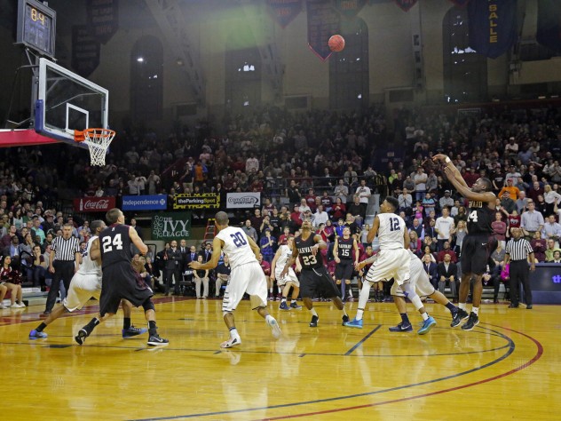 Photograph by Gil Talbot/courtesy of Harvard Athletic Communications Steve Moundou-Missi’s game-winning jumper sent Harvard back to the NCAA tournament for the fourth consecutive year.