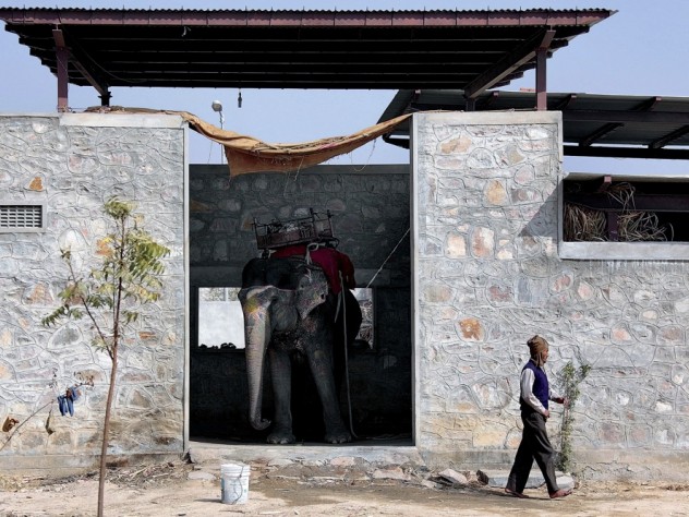 Photograph by Peter Pereira Mehrotra designed Hathigaon (“elephant village”) to house low-paid elephant keepers, their families, and their elephants. Each family’s dwelling includes an elephant “garage" with a door that opens outside, not into the inner courtyard, where children can safely play.