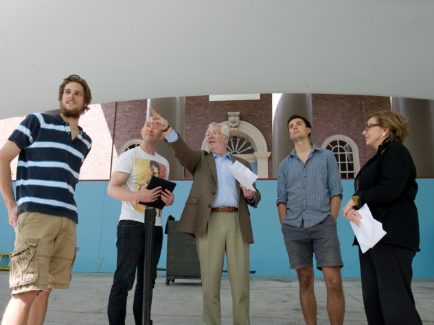 Photograph by Jim Harrison Left to right: Latin Salutatory orator Michael Velchik; Graduate English orator Jonathan Service; R.J. Tarrant, Pope professor of Latin; Senior English orator Anthony Hernandez; and University Marshal Jackie O'Neill