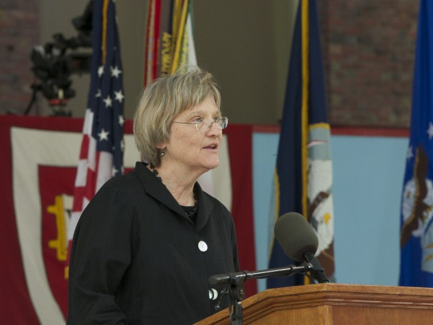 Photograph by Jim Harrison President Drew Faust, “on behalf of all of Harvard,” offered the cadets thanks, encouragement, and appreciation.