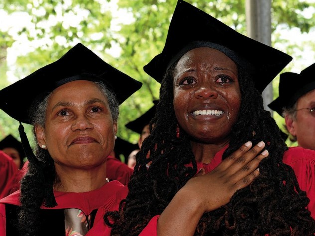 Photograph by Stu Rosner Ph.D. recipients Jacqueline Cooke Rivers (African American studies) of Boston (at left), and Jovonne Bickerstaff (sociology) of Akron, Ohio