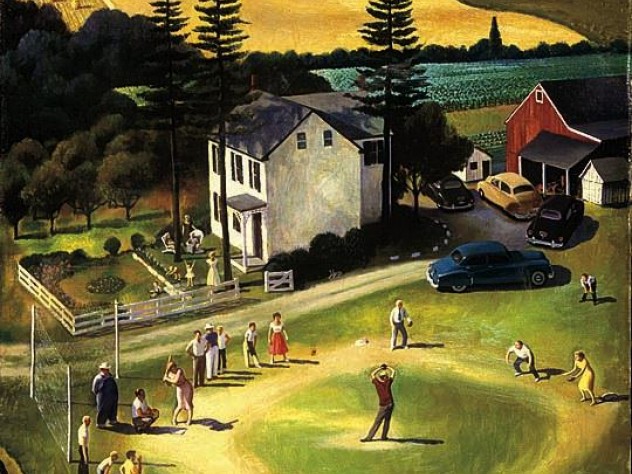 Copyright © 2015 National Museum of American Illustration, Newport, Rhode Island/Photograph courtesy of the Archives of American Illustrators Gallery, New York, New York <i>Family Picnic</i> (1950), by John Falter