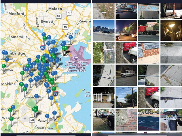 Apps such as this one, developed for Boston, allow residents to report problems like trash or broken signs by uploading geocoded photos to a publicly accessible map.