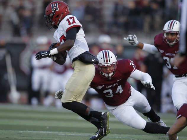 On kick runbacks and pass receptions, freshman Justice Shelton-Mosley had Leopard defenders such as Andrew Chuma (34) tackling nothing but air.