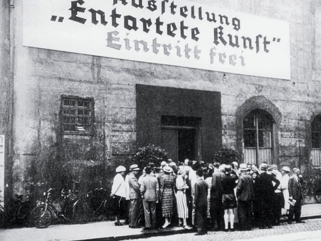 Crowds gather on opening day in Munich, July 19, 1937, for the Exhibit of Degenerate Art.