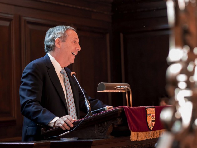 Photograph of President Lawrence S. Bacow at Morning Prayers in Memorial Church