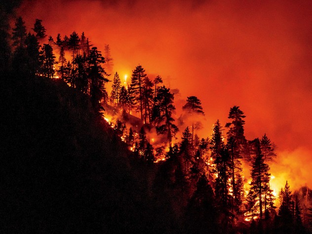 A California hillside burns