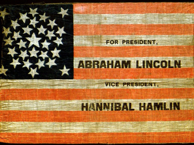 Photograph courtesy of Harvard College Library Flags such as this one, advertising Lincoln's first campaign for president, were given to Lincoln supporters at political rallies.