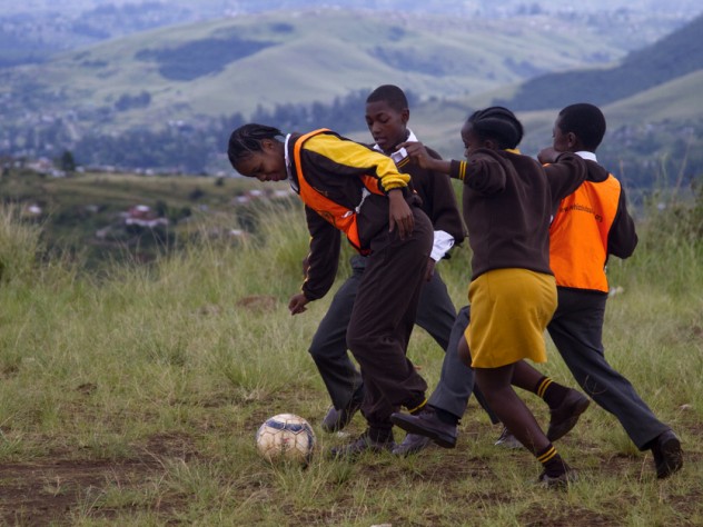 Photograph by Nadine Hutton Students at Fezokuhle Primary School in Pietermaritzburg, South Africa, get outside for a soccer break—and a lesson about gender roles.