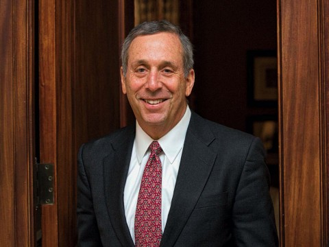 Portrait photograph of Harvard president Lawrence S. Bacow