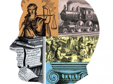 An illustration showing a human head in profile, suggesting the elements of distinctive Western psychology