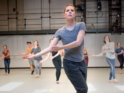 Dance director and senior lecturer Jill Johnson leading Music 12, “The Harvard Dance Project”