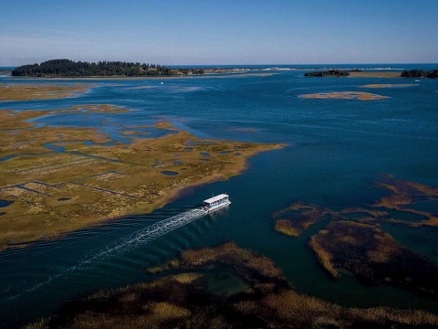 Aerial view of Essex Bay, part of the coastline north of Boston. 