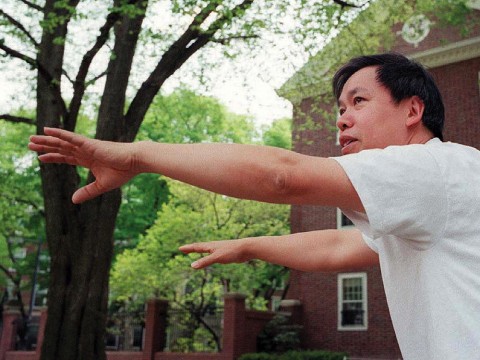 Master Yon Lee extends his hands in a tai chi pose.