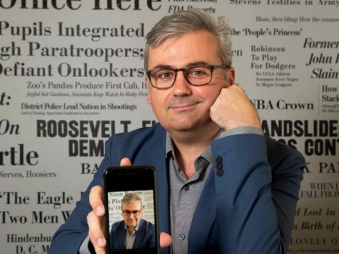 Photo of Geoffrey Fowler with old and new smartphones