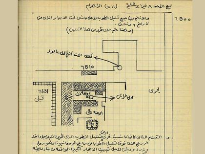 A page from the diary of an Egyptian foreman with scale drawings and text in Arabic