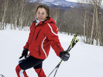 Ready for a training run: Rebecca Nadler at the top of a trail at Sugarbush Resort in Vermont