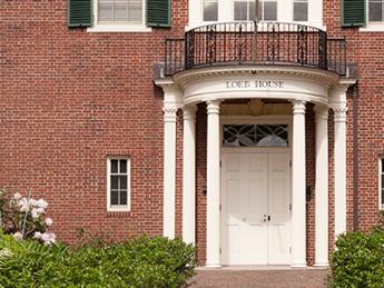 A photograph of the entrance to Loeb House, where Harvard’s governing boards meet.