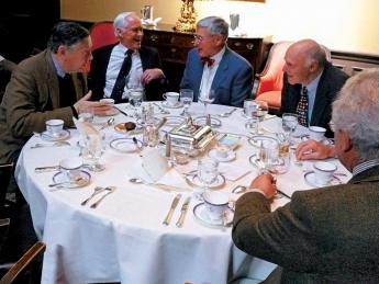 Members of the class of 1960 at lunch at the Somerset Club (from left: Harry Wise, Hale Sturges II, David Ries, and Peter Mebel).