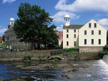 Scenic view of historic Slater Mill in Pawtucket, Rhode Island