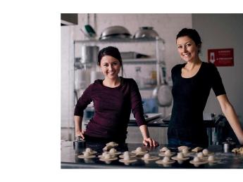 Sisters Vanessa and Casey White in the kitchen of their company, Jaju Pierogi