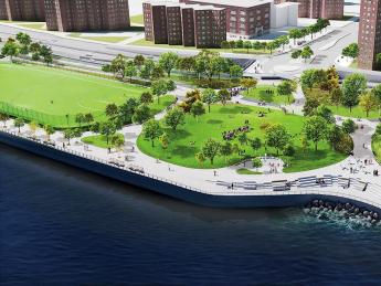 Design rendering of East Side Coastal Resiliency Project in New York City