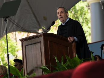 President Lawrence S. Bacow speaking at Commencement May 26, 2022