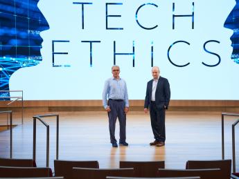 Professors Douglas Melton and Michael Sandel prepare to launch their new Gen Ed course, open to students from across the University, at Klarman Hall.