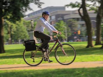 Mike Burke riding his bike in Cambridge