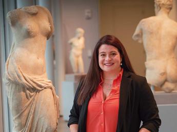 Irene Soto Marín with Harvard's Ancient Mediterranean Classical Sculptures 