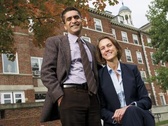 Rakesh and Stephanie Khurana of Cabot House, in front of their domain 