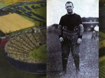 Charles Brickley pictures alone in an old-fashioned football uniform