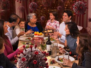 A family celebrates Thanksgiving as coronavirus circulates unseen in the air around them.