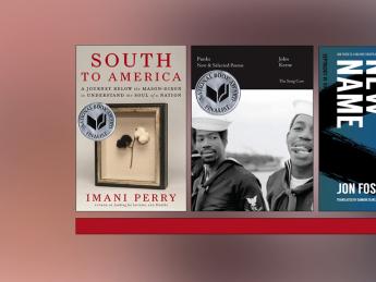 Book covers for South to America: A Journey Below the Mason-Dixon to Understand the Soul of a Nation, Punks: New & Selected Poems, and A New Name: Septology VI-VII 