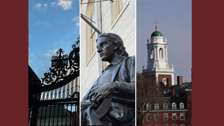 Harvard gates, John Harvard statue, Harvard building