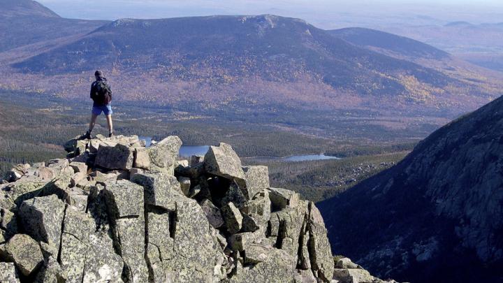Maine’s Baxter State Park offers rigorous climbs and majestic views, as seen above on First Cathedral.