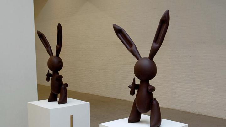 Two of the chocolate bunnies from <i>Creation</i>, prior to being smashed