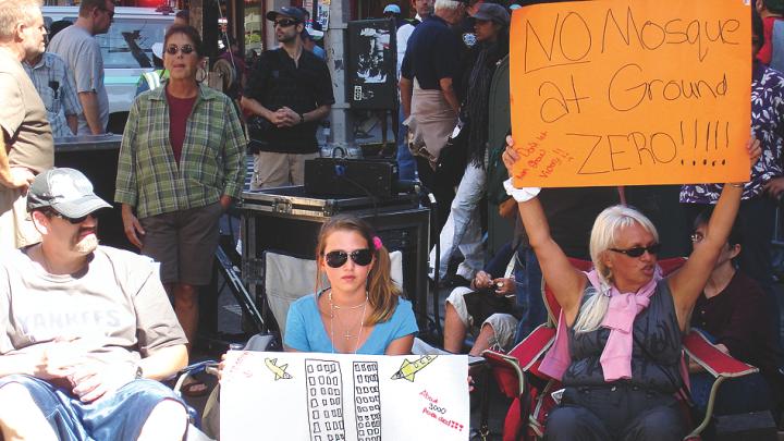 Floridians protest a proposed Islamic Center and mosque two blocks from Ground Zero in 2010. 
