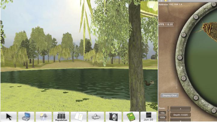 Graduate School of Education professors Tina Grotzer and Christopher Dede have designed virtual realities, such as the pond above, for students to explore as scientists: for example, by collecting data along the shoreline or underwater, via submarine.