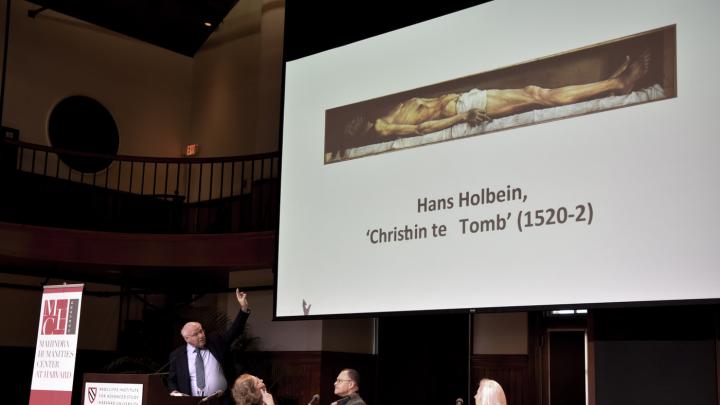 Yale historian Jay Winter shows the Hans Holbein work that inspired his approach to the Great War museum and research center (Historial de la Grande Guerre) in Péronne, France. Winter encountered the painting while traveling with his family, and remembers telling his young children, upon seeing it: “Your dad has to sit down.”
