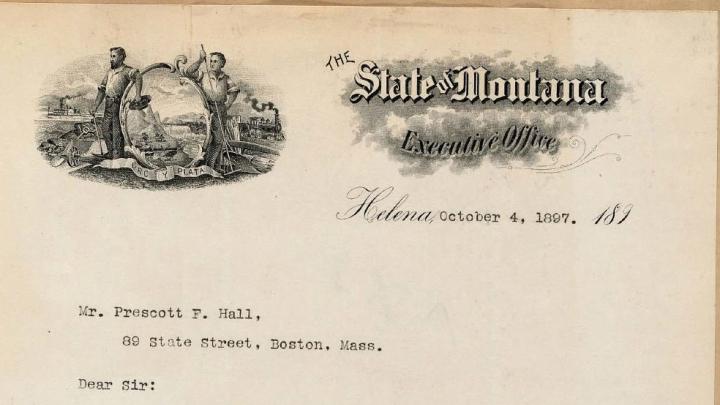 Harvard alumnus Prescott Hall sought supporters nationwide for the Immi­gration Restriction League. In 1897 he received an encouraging letter from the then-governor of Montana, Robert B. Smith.