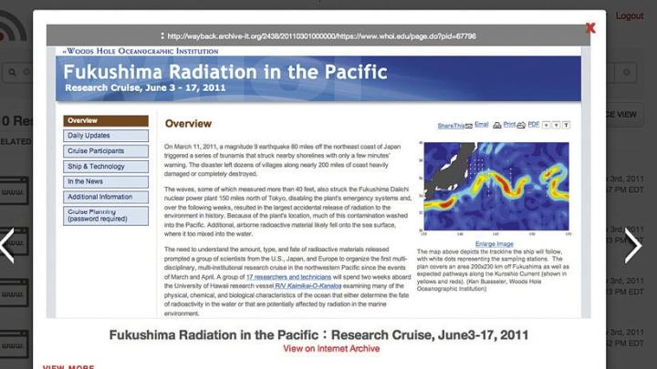 A map of radiation in the Pacific, from the Digital Archive of Japan's 2011 Disasters