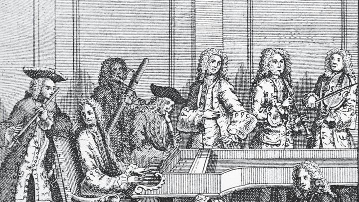 Anonymous print of a chamber music ensemble at the time of Johann Sebastian Bach 