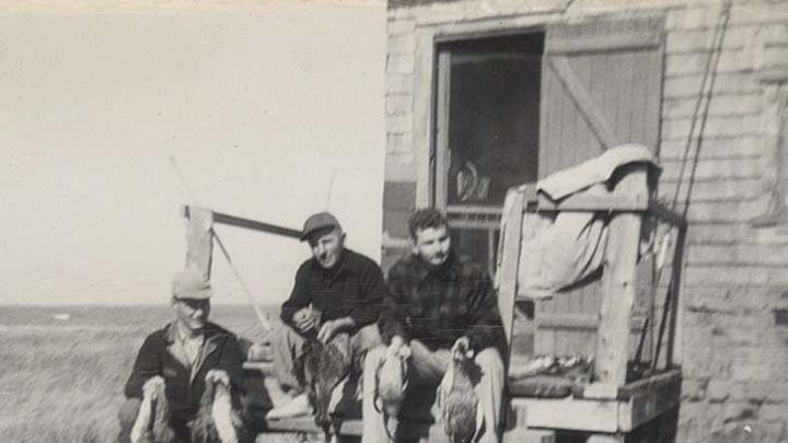 Fred Crafts (at right), with classmate Bob Krumveida (left) and a friend, Bob Ciccone, at Monomoy in November 1949