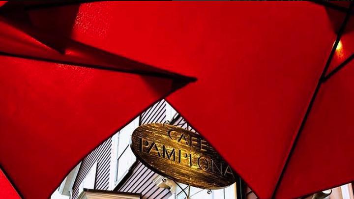 The Café Pamplona sign in Harvard Square