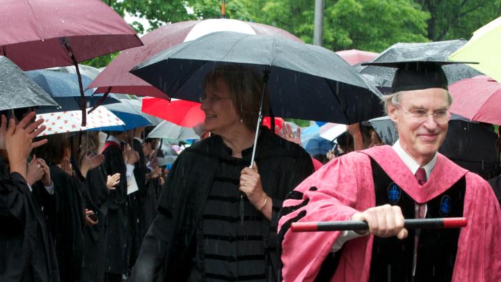 An umbrella for President Drew Faust during the Phi Beta Kappa procession to Sanders Theatre