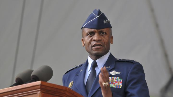 U.S. Air Force general Darren W. McDew, commander of Air Mobility Command, delivered the main address.