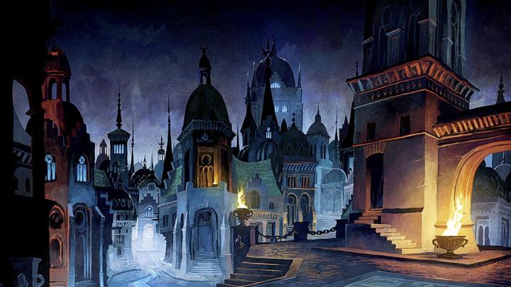 Duquette’s <i>Almain City at Night </i>is a digital painting for 38 Studios’ Project Copernicus. 