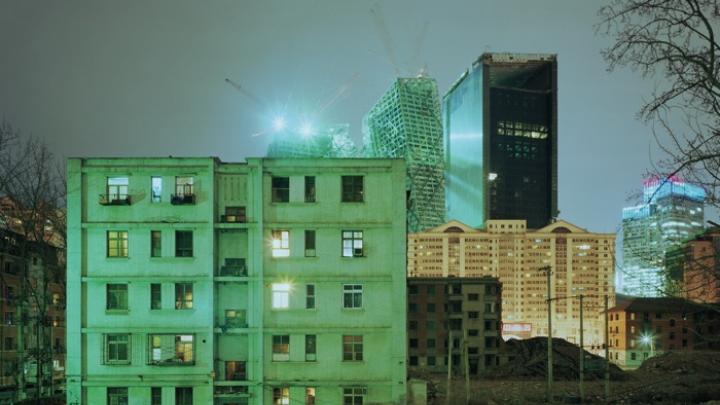 “Building No. 10 in  Hu Jia Lou Xi Li” (2008), with the China Central   Television headquarters rising to the rear.